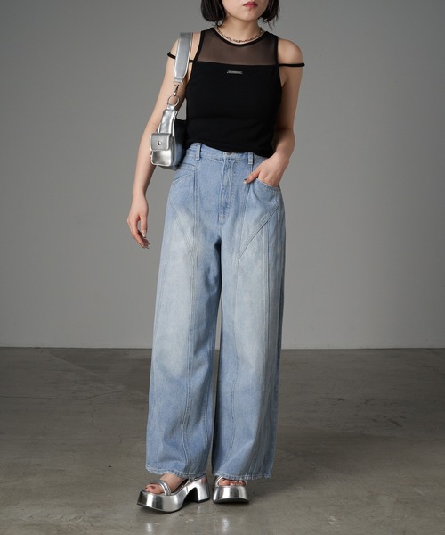 RAY CASSIN（レイカズン）の「デニム切替ワイドパンツ（デニムパンツ・レディース・グレー/ブルー系その他/スカイブルー・1/0）」の21枚目の写真