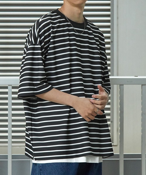 Anchor Smith（アンカー スミス）の「【2点セット】梨地サイドスリットビックシルエット接触冷感クルーネックTシャツ＆ベーシックタンクトップ（Tシャツ/カットソー・メンズ・ワイン/ブラック×ホワイト/ブラック/ブルーグリーン/ホワイト×ブラック/ライトグレー/ホワイト/ライトブルー/ベージュ/ネイビー・L/M）」の6枚目の写真