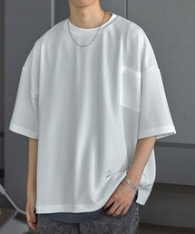 【2点セット】梨地サイドスリットビックシルエット接触冷感クルーネックTシャツ&ベーシックタンクトップ