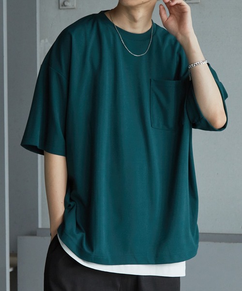 Anchor Smith（アンカー スミス）の「【2点セット】梨地サイドスリットビックシルエット接触冷感クルーネックTシャツ＆ベーシックタンクトップ（Tシャツ/カットソー・メンズ・ワイン/ブラック×ホワイト/ブラック/ブルーグリーン/ホワイト×ブラック/ライトグレー/ホワイト/ライトブルー/ベージュ/ネイビー・L/M）」の10枚目の写真