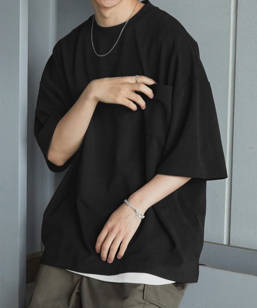 Anchor Smith（アンカー スミス）の「【2点セット】梨地サイドスリットビックシルエット接触冷感クルーネックTシャツ＆ベーシックタンクトップ（Tシャツ/カットソー・メンズ・ワイン/ブラック×ホワイト/ブラック/ブルーグリーン/ホワイト×ブラック/ライトグレー/ホワイト/ライトブルー/ベージュ/ネイビー・L/M）」の5枚目の写真