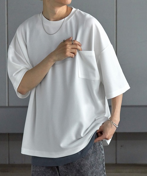 Anchor Smith（アンカー スミス）の「【2点セット】梨地サイドスリットビックシルエット接触冷感クルーネックTシャツ＆ベーシックタンクトップ（Tシャツ/カットソー・メンズ・ワイン/ブラック×ホワイト/ブラック/ブルーグリーン/ホワイト×ブラック/ライトグレー/ホワイト/ライトブルー/ベージュ/ネイビー・L/M）」の11枚目の写真