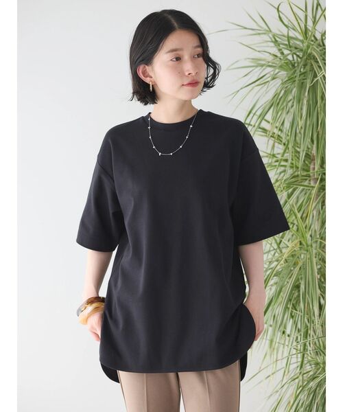 s0617【シマーク】裾プリーツラウンドネックチュニック トップス リネン100 チュニック tシャツ 七分袖 レディース トップス リネンtシャツ