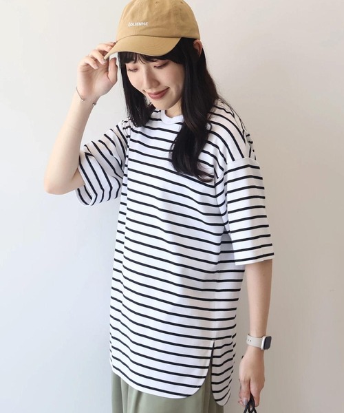 AMERICAN HOLIC（アメリカンホリック）の「抗菌防臭+UVカット裾ラウンドカットチュニック（Tシャツ/カットソー・レディース・グレイッシュベージュ/ブラック/チャコールグレー/オフホワイト/その他7・M/L）」の5枚目の写真