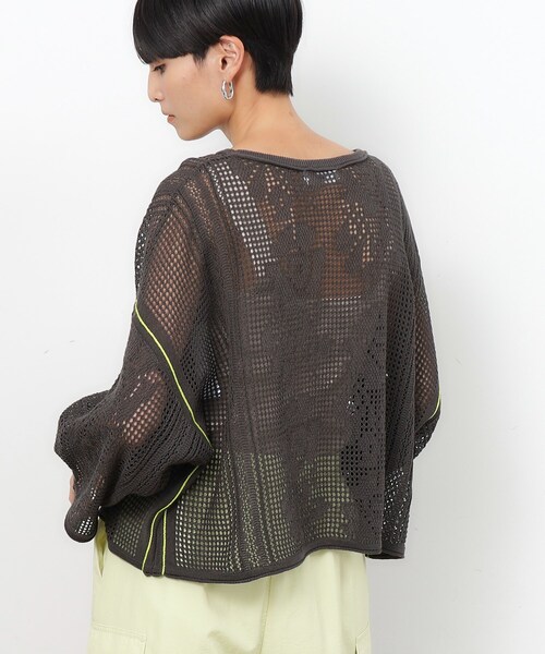 OPAQUE.CLIP（オペークドットクリップ）の「◆スカシ柄編みニット 麻混【洗濯機洗い可】（ニット/セーター・レディース・チャコールグレー/ホワイト/ライトベージュ・40/38）」の3枚目の写真