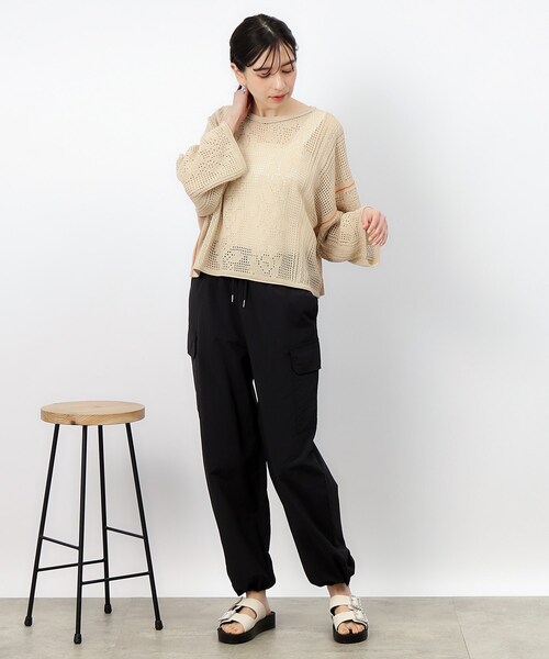OPAQUE.CLIP（オペークドットクリップ）の「◆スカシ柄編みニット 麻混【洗濯機洗い可】（ニット/セーター・レディース・チャコールグレー/ホワイト/ライトベージュ・40/38）」の10枚目の写真