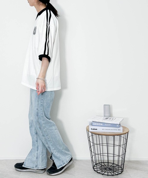 Ritzy(リッツィー)の「16/TC天竺 ライン入りスキッパーTシャツ(ポロシャツ・メンズ・ブラック/ホワイト・LARGE/X-LARGE/MEDIUM)」の4枚目の写真