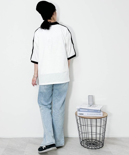 Ritzy(リッツィー)の「16/TC天竺 ライン入りスキッパーTシャツ(ポロシャツ・メンズ・ブラック/ホワイト・LARGE/X-LARGE/MEDIUM)」の5枚目の写真