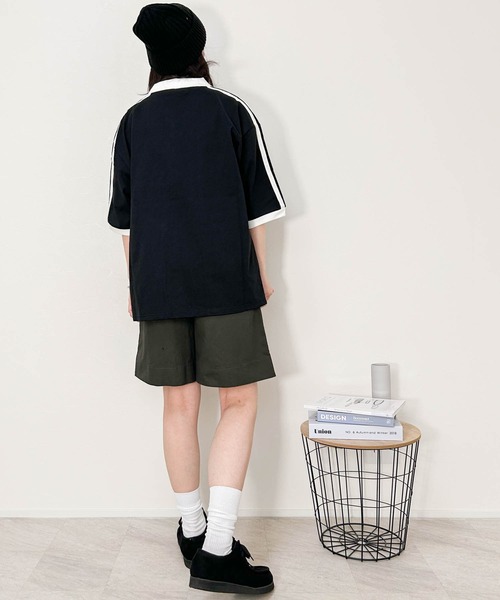 Ritzy(リッツィー)の「16/TC天竺 ライン入りスキッパーTシャツ(ポロシャツ・メンズ・ブラック/ホワイト・LARGE/X-LARGE/MEDIUM)」の8枚目の写真