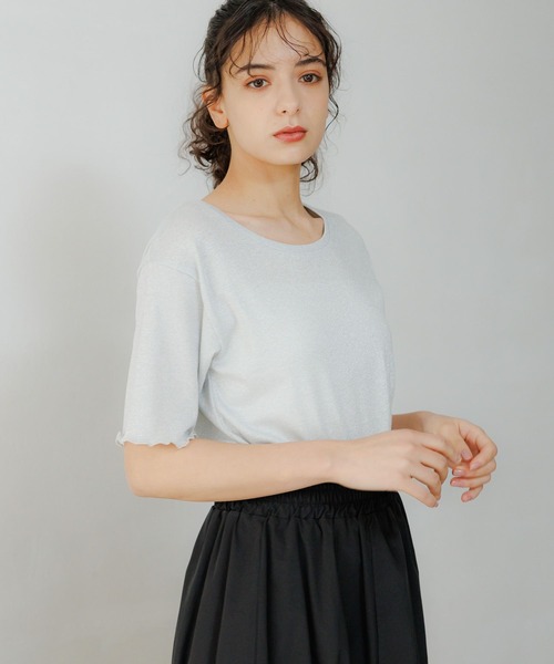 LAKOLE（ラコレ）の「ラメメロー半袖TEE / 119360（Tシャツ/カットソー・レディース・ラベンダー/ライトグレー/ライム/ブラック・MEDIUM/SMALL）」の9枚目の写真