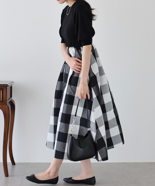 BLUEEAST（ブルーイースト）の「チェックドッキングワンピース（ワンピース・レディース・ネイビー/ベージュ/ブラック系・MEDIUM）」の7枚目の写真