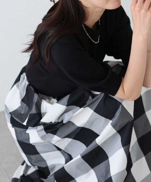 BLUEEAST（ブルーイースト）の「チェックドッキングワンピース（ワンピース・レディース・ネイビー/ベージュ/ブラック系・MEDIUM）」の12枚目の写真