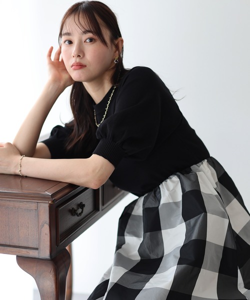 BLUEEAST（ブルーイースト）の「チェックドッキングワンピース（ワンピース・レディース・ネイビー/ベージュ/ブラック系・MEDIUM）」の4枚目の写真