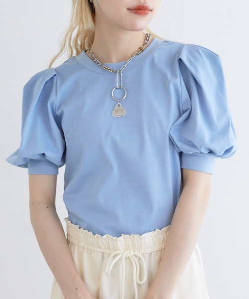 リボンプルオーバー&ロングパンツセット オフホワイト w closet(ダブルクローゼット)の「後ろリボンパフスリーブプル