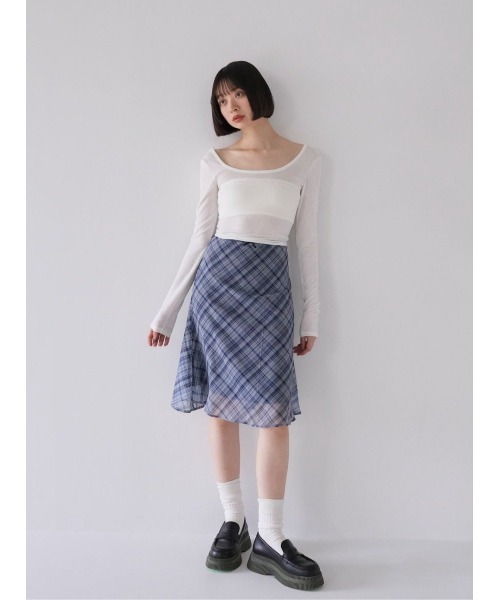 Uenui(ウニュイ)の「チェック フレア スカート フレアスカート クラシカル リボン(スカート・レディース・ピンク/ブルー・S/M)」の3枚目の写真