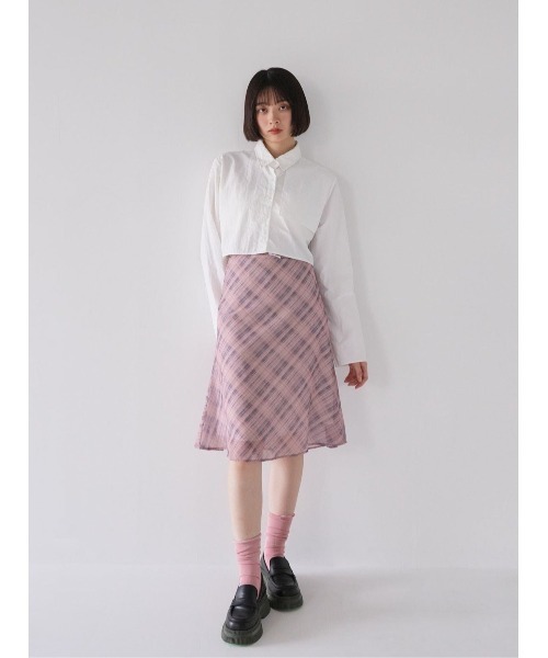 Uenui(ウニュイ)の「チェック フレア スカート フレアスカート クラシカル リボン(スカート・レディース・ピンク/ブルー・S/M)」の4枚目の写真
