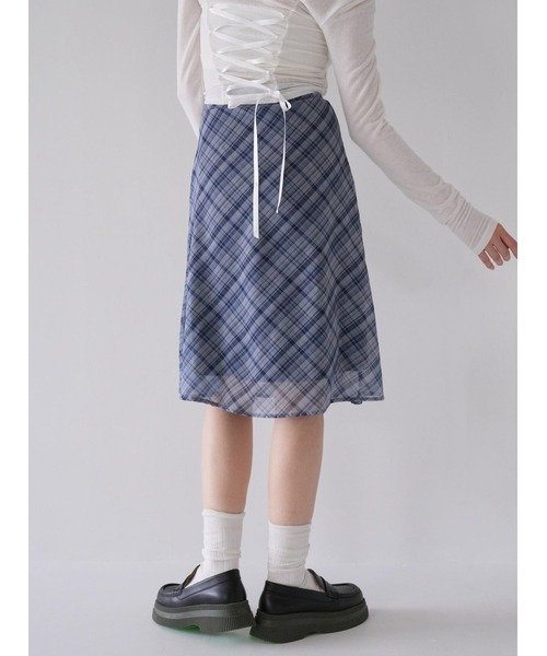 Uenui(ウニュイ)の「チェック フレア スカート フレアスカート クラシカル リボン(スカート・レディース・ピンク/ブルー・S/M)」の11枚目の写真