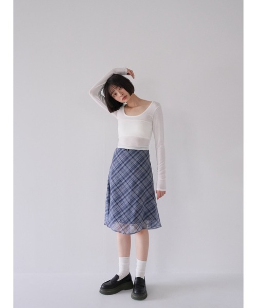 Uenui(ウニュイ)の「チェック フレア スカート フレアスカート クラシカル リボン(スカート・レディース・ピンク/ブルー・S/M)」の14枚目の写真