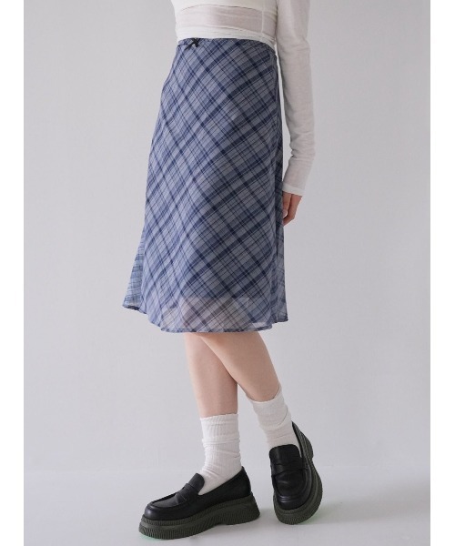 Uenui(ウニュイ)の「チェック フレア スカート フレアスカート クラシカル リボン(スカート・レディース・ピンク/ブルー・S/M)」の5枚目の写真
