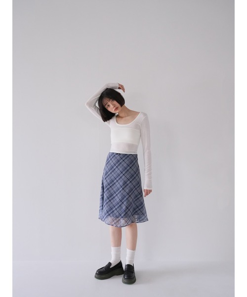 Uenui(ウニュイ)の「チェック フレア スカート フレアスカート クラシカル リボン(スカート・レディース・ピンク/ブルー・S/M)」の20枚目の写真