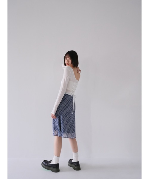 Uenui(ウニュイ)の「チェック フレア スカート フレアスカート クラシカル リボン(スカート・レディース・ピンク/ブルー・S/M)」の21枚目の写真