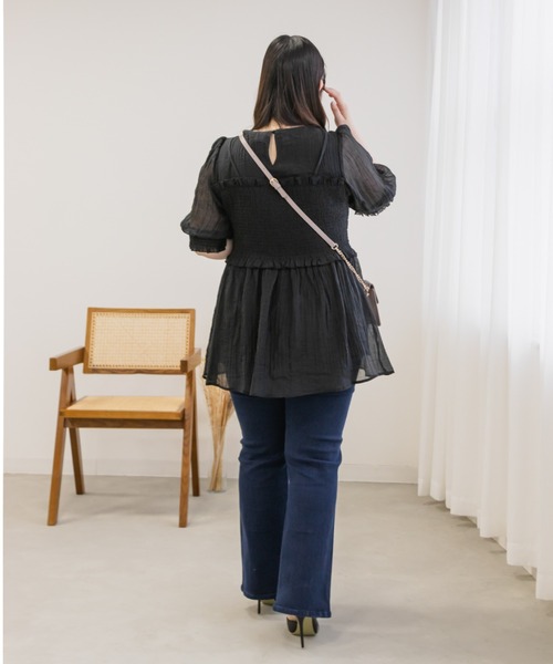 ☆新品タグ付き CLETTE レイヤード風シャーリングブラウス 大きめ LL 大きいサイズ レディース CLETTE オリジナル レイヤード風