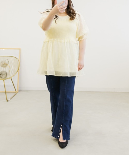 レイヤード風半袖シャーリングブラウス（シャツ/ブラウス）｜CLETTE（クレット）