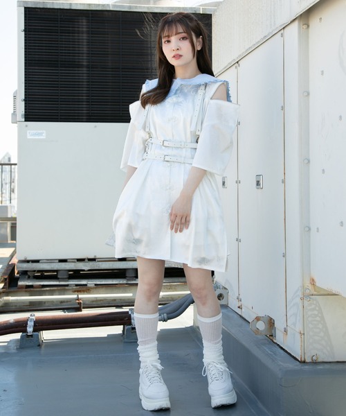 フリル ジップ シャツ ジャケット ステンカラー ガーリー 無地 DARRDY(ダーディー)の「【DARRDY/ダーディー】肩ジップ