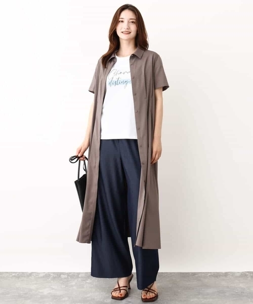 MK MICHEL KLEIN（エムケーミッシェルクラン）の「ウエストタックシャツワンピース/洗える（シャツワンピース・レディース・グリーン/モカ・38）」の8枚目の写真