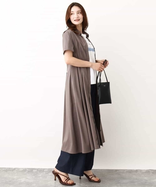 MK MICHEL KLEIN（エムケーミッシェルクラン）の「ウエストタックシャツワンピース/洗える（シャツワンピース・レディース・グリーン/モカ・38）」の9枚目の写真