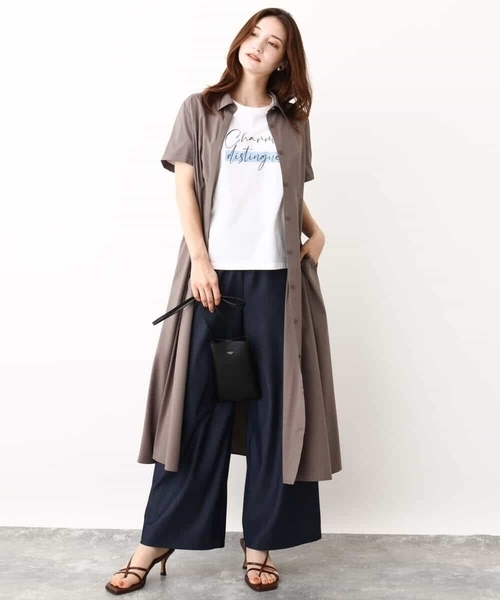 MK MICHEL KLEIN（エムケーミッシェルクラン）の「ウエストタックシャツワンピース/洗える（シャツワンピース・レディース・グリーン/モカ・38）」の10枚目の写真