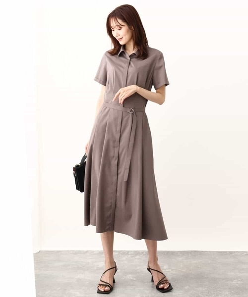 MK MICHEL KLEIN（エムケーミッシェルクラン）の「ウエストタックシャツワンピース/洗える（シャツワンピース・レディース・グリーン/モカ・38）」の11枚目の写真