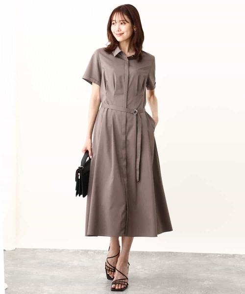 MK MICHEL KLEIN（エムケーミッシェルクラン）の「ウエストタックシャツワンピース/洗える（シャツワンピース・レディース・グリーン/モカ・38）」の12枚目の写真