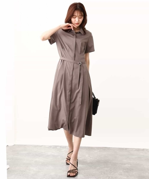 MK MICHEL KLEIN（エムケーミッシェルクラン）の「ウエストタックシャツワンピース/洗える（シャツワンピース・レディース・グリーン/モカ・38）」の13枚目の写真
