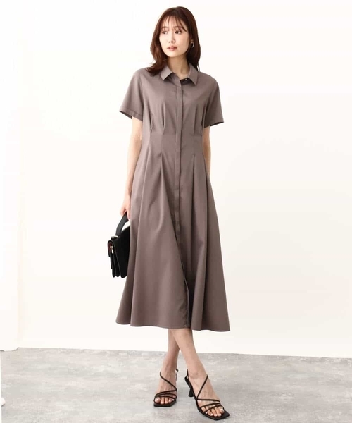 MK MICHEL KLEIN（エムケーミッシェルクラン）の「ウエストタックシャツワンピース/洗える（シャツワンピース・レディース・グリーン/モカ・38）」の14枚目の写真