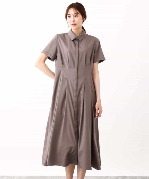 MK MICHEL KLEIN（エムケーミッシェルクラン）の「ウエストタックシャツワンピース/洗える（シャツワンピース・レディース・グリーン/モカ・38）」の15枚目の写真