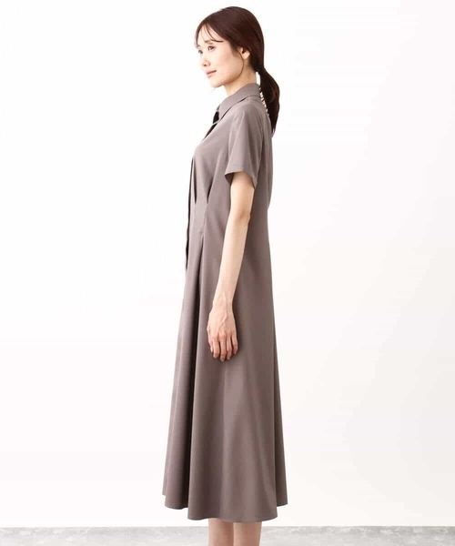 MK MICHEL KLEIN（エムケーミッシェルクラン）の「ウエストタックシャツワンピース/洗える（シャツワンピース・レディース・グリーン/モカ・38）」の16枚目の写真