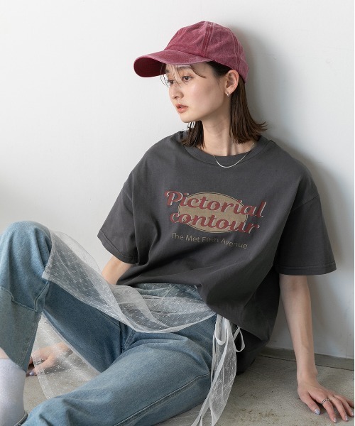 ad thie(アドティエ)の「ヴィンテージ風ロゴ ピグメントTシャツ(Tシャツ/カットソー・レディース・チャコールグレー/ブルー/レッド/ネイビー・FREE)」の13枚目の写真