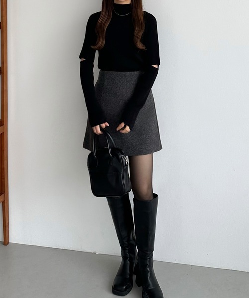 callautia(カラウティア)の「ウールライク起毛ミニスカート(インナーパンツ付き)(スカート・レディース・チャコール/ブラック/アイボリー/ブラウン・SMALL/MEDIUM/LARGE/X-LARGE)」の15枚目の写真