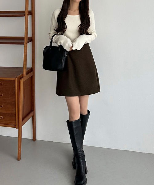 callautia(カラウティア)の「ウールライク起毛ミニスカート(インナーパンツ付き)(スカート・レディース・チャコール/ブラック/アイボリー/ブラウン・SMALL/MEDIUM/LARGE/X-LARGE)」の18枚目の写真