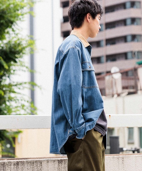 niko and（ニコアンド）の「襟コーデュロイデニムシャツ【niko and