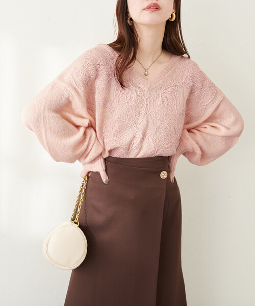 natural couture(ナチュラルクチュール)の「天竺刺繍ニット(ニット/セーター・レディース・アイボリー/ライトベージュ/チャコールグレー/オレンジ・FREE)」の22枚目の写真