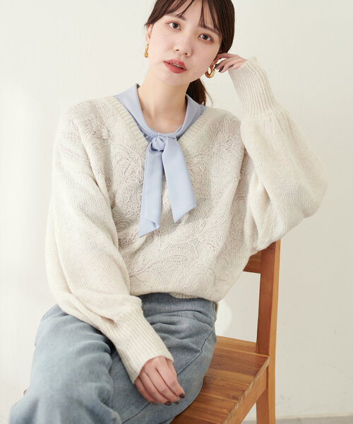 natural couture(ナチュラルクチュール)の「天竺刺繍ニット(ニット/セーター・レディース・アイボリー/ライトベージュ/チャコールグレー/オレンジ・FREE)」の16枚目の写真