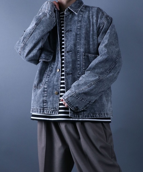 ANPAS（アンパス）の「10.5oz Vintage Wash Denim Jacket/10.5オンス ヴィンテージ ウォッシュ デニムジャケット（デニムジャケット・メンズ・ブラック/サックスブルー・L/M/LL）」の20枚目の写真