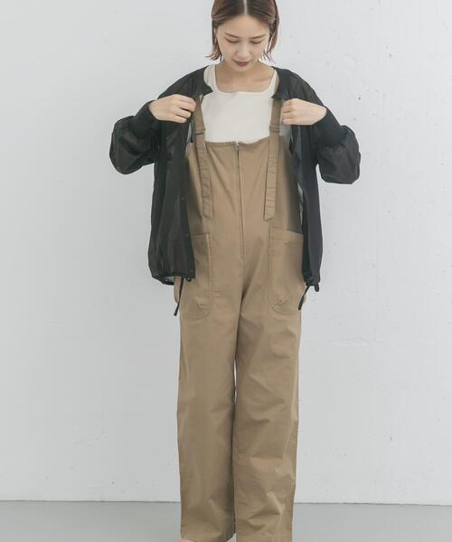 EKAL(エカル)の「製品洗いジップデザインサロペット(サロペット/オーバーオール・レディース・チャコールグレー/キャメル・ONE)」の1枚目の写真
