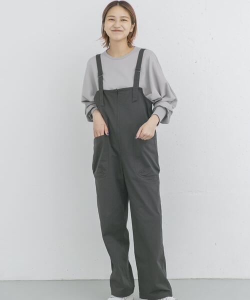EKAL(エカル)の「製品洗いジップデザインサロペット(サロペット/オーバーオール・レディース・チャコールグレー/キャメル・ONE)」の2枚目の写真