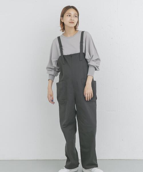 EKAL(エカル)の「製品洗いジップデザインサロペット(サロペット/オーバーオール・レディース・チャコールグレー/キャメル・ONE)」の14枚目の写真