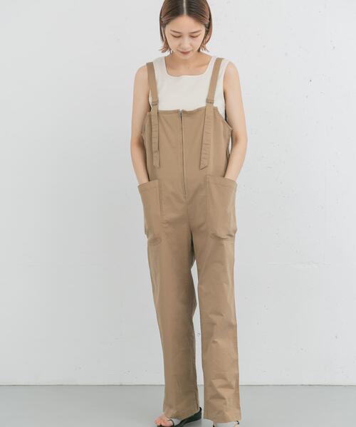 EKAL(エカル)の「製品洗いジップデザインサロペット(サロペット/オーバーオール・レディース・チャコールグレー/キャメル・ONE)」の3枚目の写真
