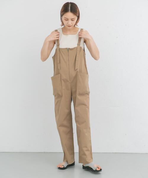 EKAL(エカル)の「製品洗いジップデザインサロペット(サロペット/オーバーオール・レディース・チャコールグレー/キャメル・ONE)」の4枚目の写真