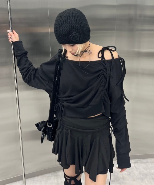 Never mind the XU / Chikashitsu+（ネバーマインド ザ エックスユー / チカシツプラス）の「【nmtc+】ribbon sweat skirt（スカート・レディース・ブラック/グレー・ONE SIZE）」の16枚目の写真